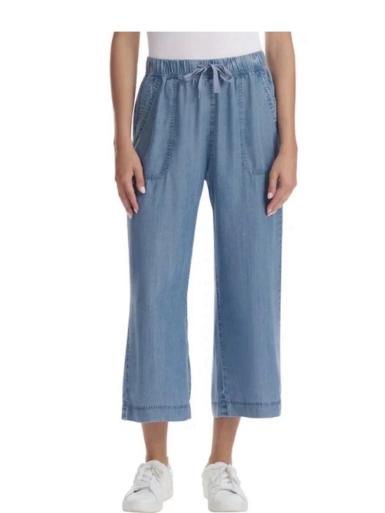 Splendid Pants - Splendid Light Blue Cropped Wide-Leg Drawstring Pants